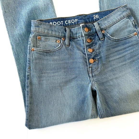J.Crew Demi Boot Kick Crop Jeans Light Wash Button Fly Womens Sz 26 Raw Hem - Picture 4 of 8
